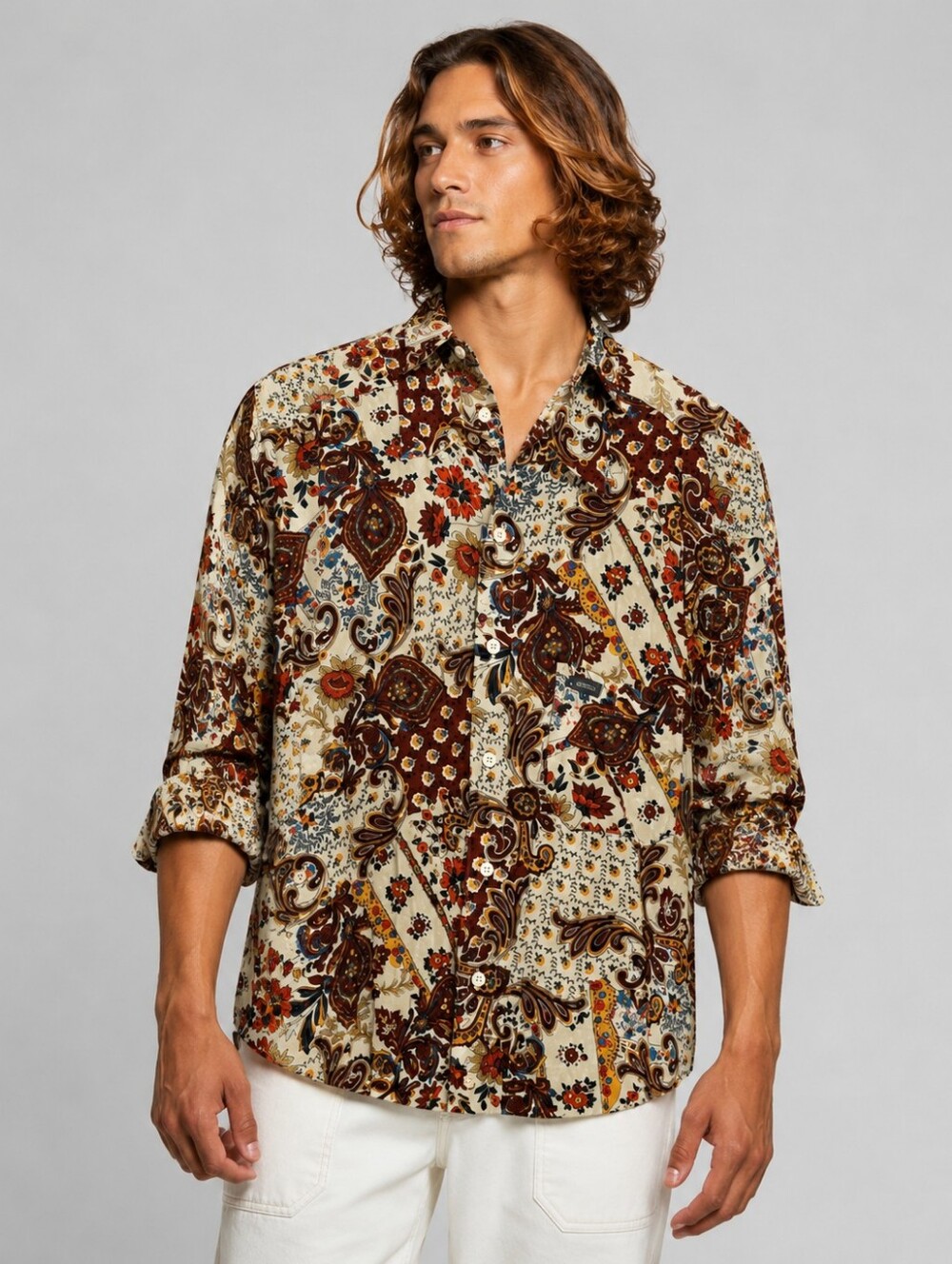 GUESS Marciano Men’s L Paisley Button Down 100% Rayon Boho Vacation Shirt